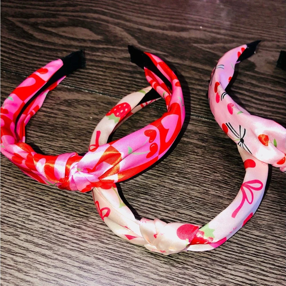 Cherry /Heart print Satin Knotted Headband set of 5